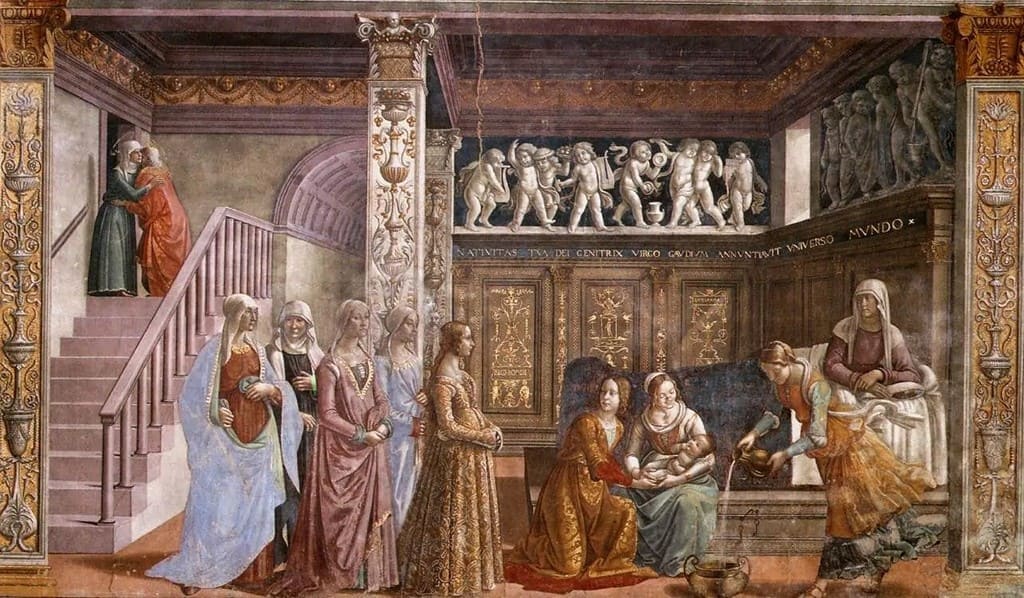 Фреска в капелле  флорентийской церкви Санта Мария Новелла.Доменико Гирландайо. 1490 год.